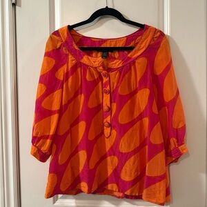 Marimekko X H&M Orange and Pink Long Sleeve Top Blouse Tunic Shirt